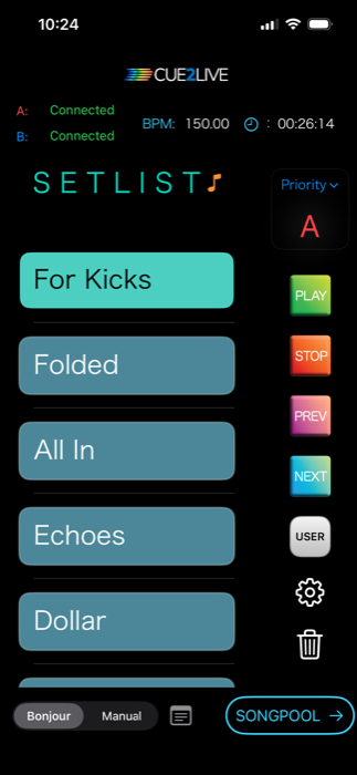 Cue2Live on iPhone